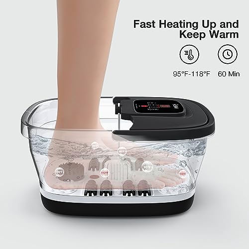 HOSPAN Collapsible Foot Spa with Heat, Bubble, Red Light, and Temperature Control, Foot Bath Massager with 8 Shiatsu Massage Rollers, Pedicure Foot Spa for Relaxation and Stress Relief, Black