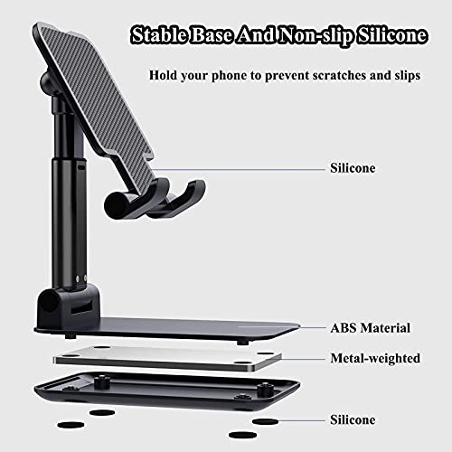 Meetuo 2 Pcs Adjustable Cell Phone Stand for Desk - Foldable & Portable (Black+White)