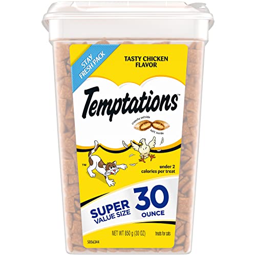 TEMPTATIONS Classic Crunchy Cat Treats - Chicken Flavor, 30 oz. Tub