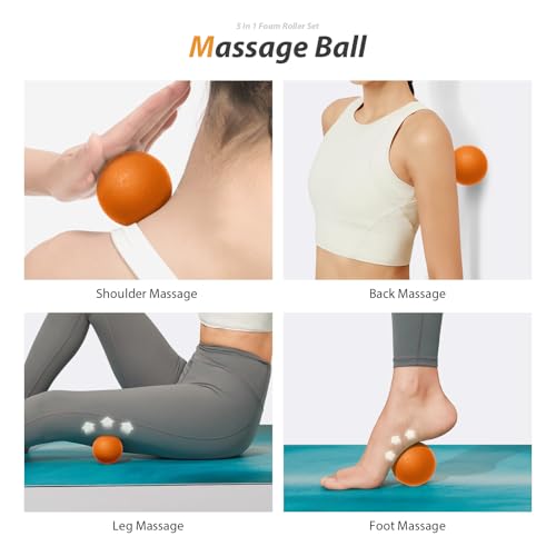 SUBCULTUREPICK 5 in1 Foam Roller Set, Trigger Point Foam Roller, Massage Roller Stick, Massage Ball, Resistance Band for Deep Muscle Massage Pilates Yoga,Fitness Exercise for Whole Body (Orange-Black)