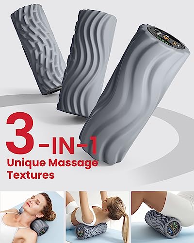 FITINDEX Vibrating Foam Roller, 5-Speed Electric Foam Roller for Back Pain Relief, Physical Therapy, Exercise, Muscle Recovery, Rechargeable Massage Roller, Gray