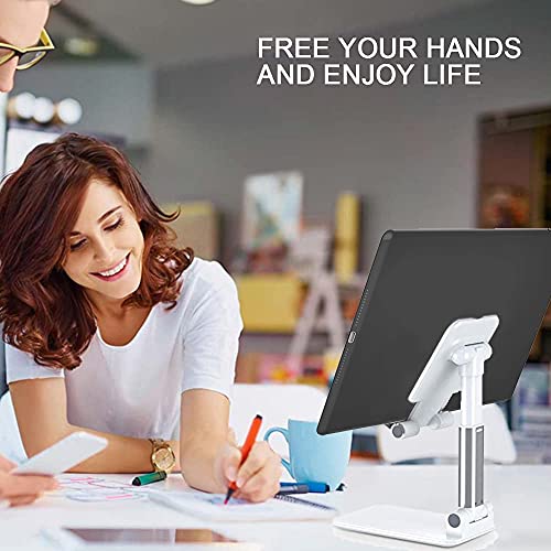 Meetuo 2 Pcs Adjustable Cell Phone Stand for Desk - Foldable & Portable (Black+White)