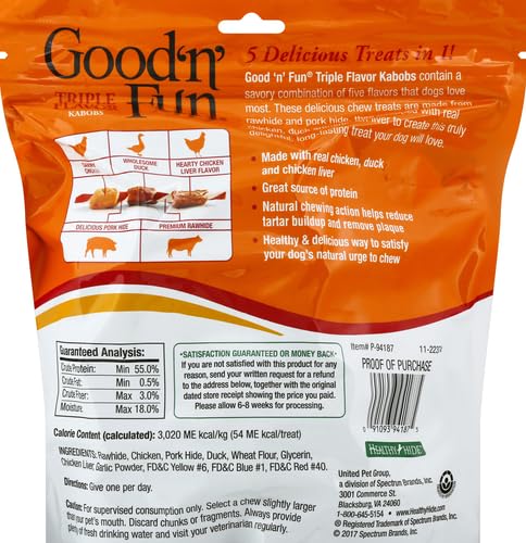 Good 'n' Fun Triple Flavored Rawhide Kabobs for Dogs, 1.5 Pound