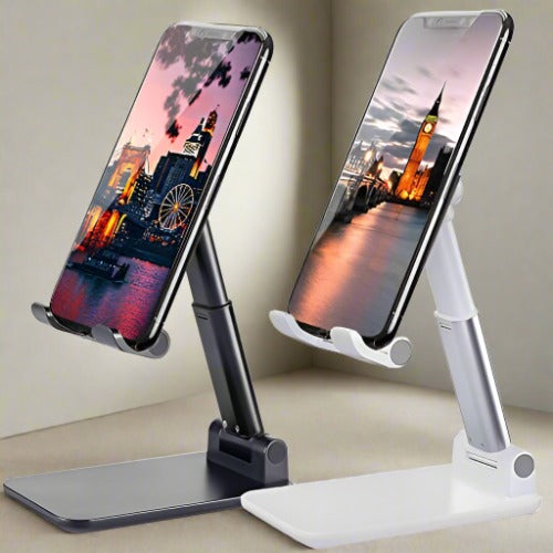 Meetuo 2 Pcs Adjustable Cell Phone Stand for Desk - Foldable & Portable (Black+White)