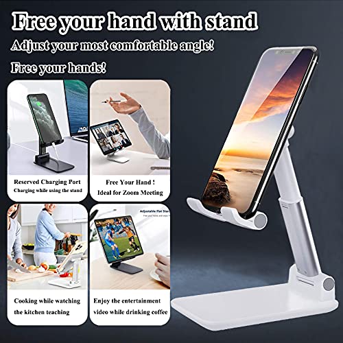 Meetuo 2 Pcs Adjustable Cell Phone Stand for Desk - Foldable & Portable (Black+White)