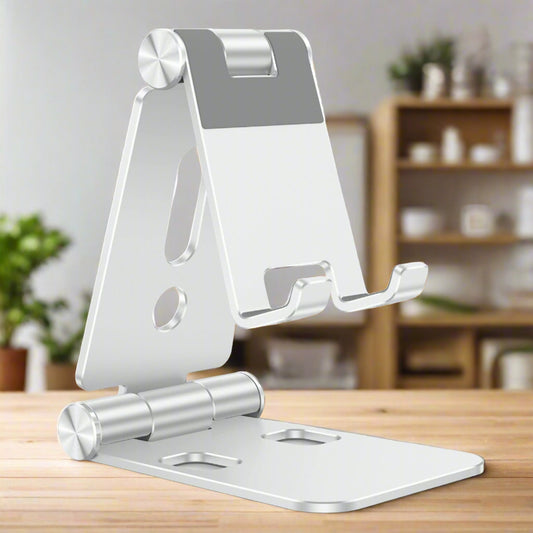 OMOTON Foldable Aluminum Cell Phone Stand - Adjustable Phone Dock Cradle (Silver)