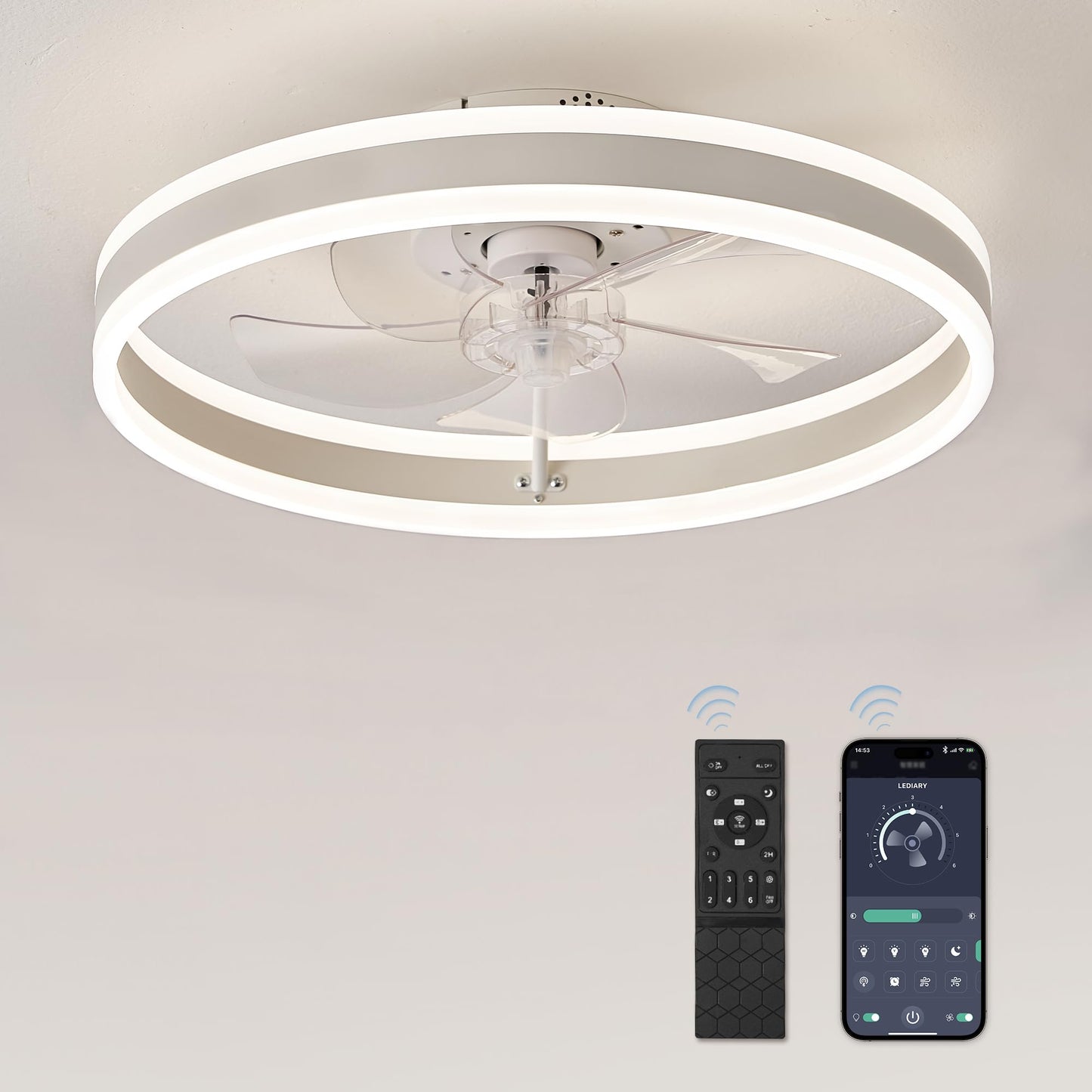 LEDIARY Low Profile Ceiling Remote Control Fans with Lights