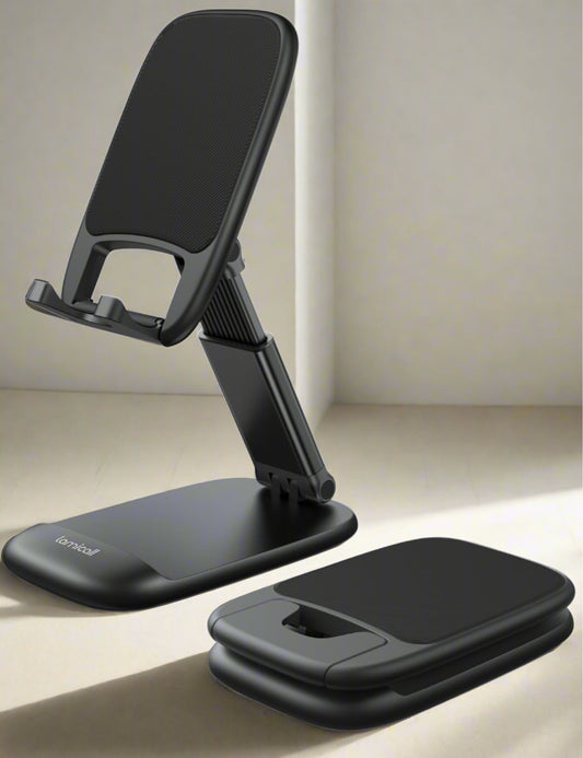Lamicall Foldable Height Adjustable Phone Stand for Desk - Portable Cellphone Cradle (Black)