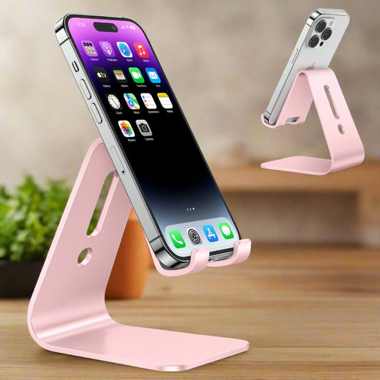 OMOTON Upgraded Aluminum Cell Phone Stand - Durable Rose Gold Dock with Protective Pads