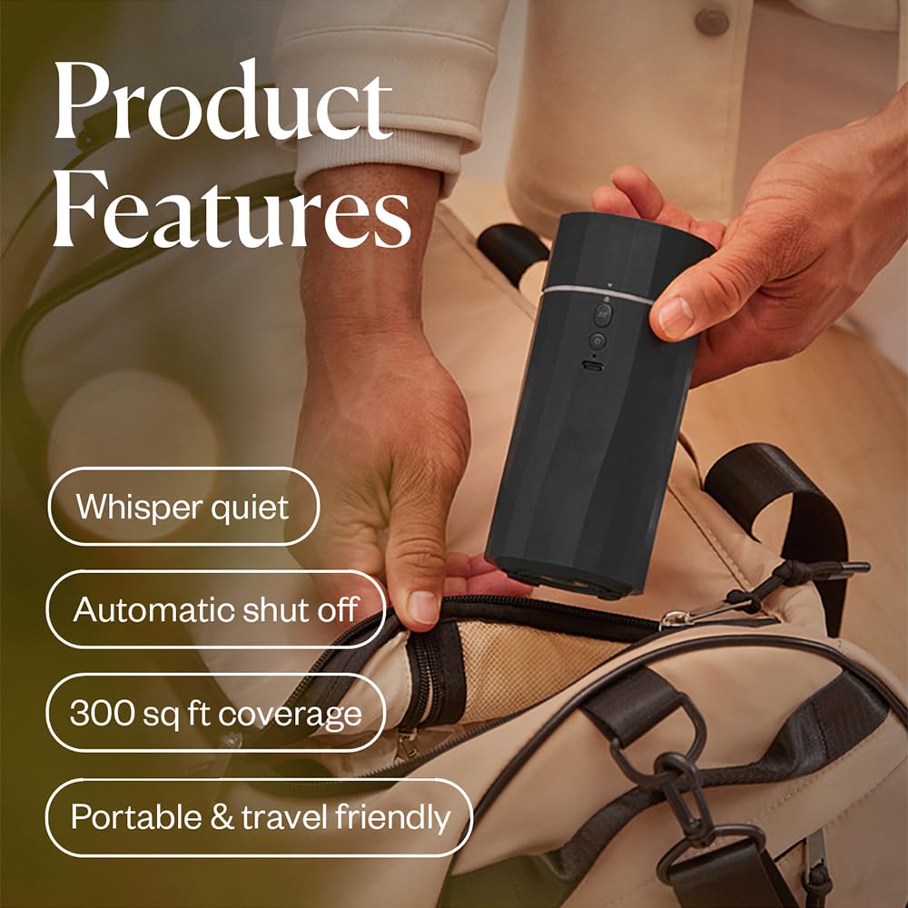 Saje Aroma Wander, Portable Ultrasonic Essential Oil Diffuser, Cordless & Rechargeable, 1.7 fl oz Capacity (Charcoal Black)