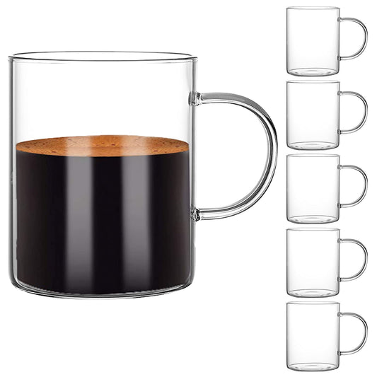 Glass Coffee Mugs Set of 6, Aoeoe 15 oz Large Coffee Mug,