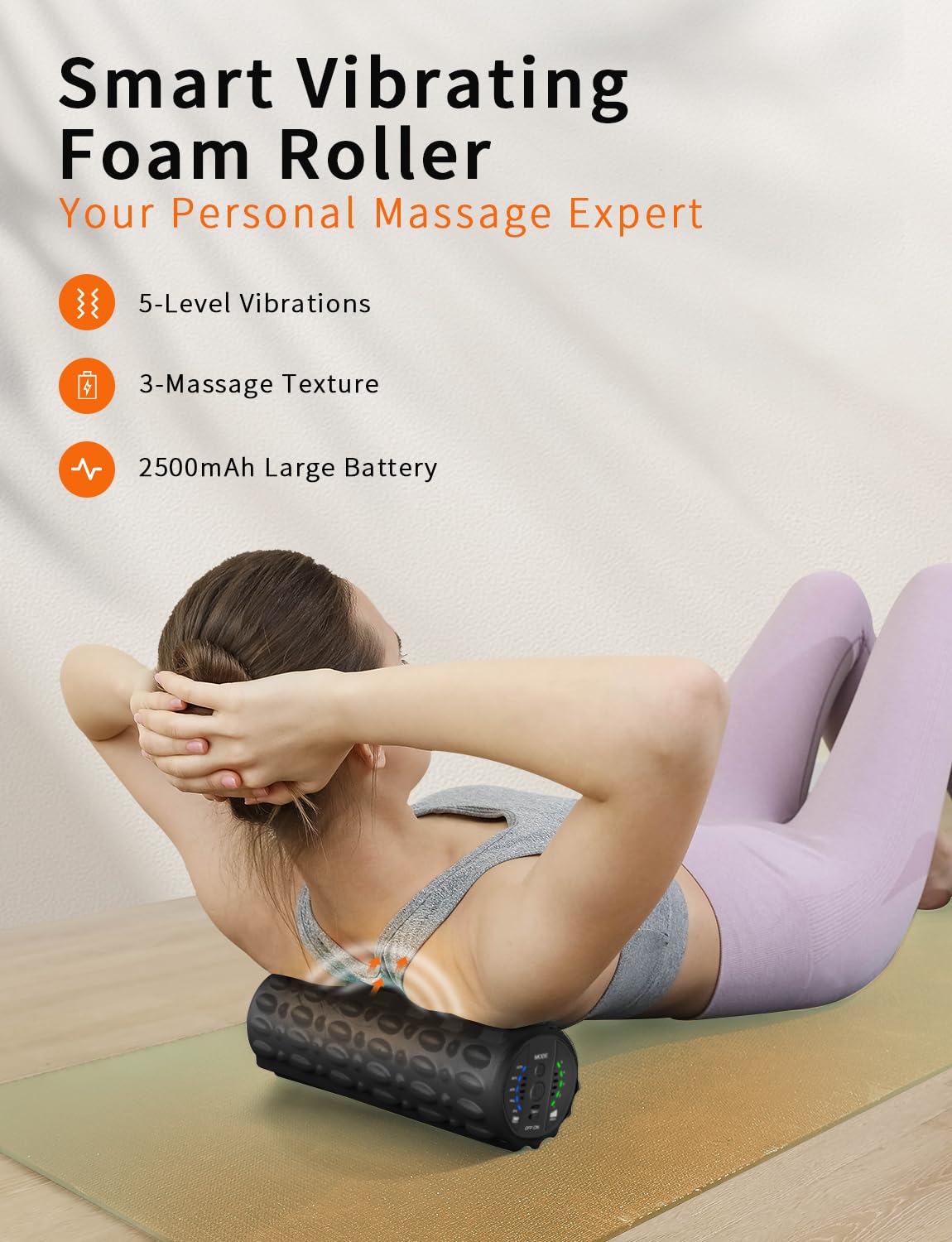 COOBST Vibrating Foam Roller Massager –Electric Foam Roller with 5 Vibration Intensities – Rechargeable Battery – Durable EVA Foam & Solid Core – Fitness, Sports, Recovery – with Carry Bag