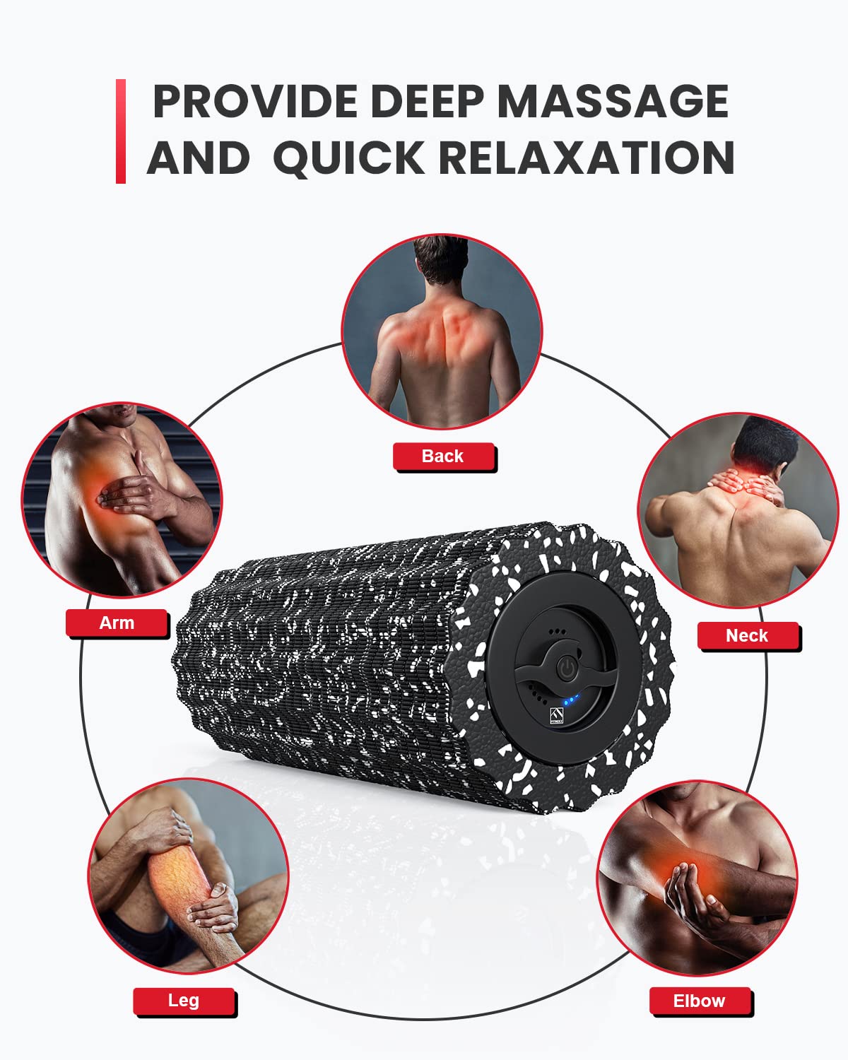 FITINDEX Electric Vibrating Foam Roller, Exercise, Yoga, Pilates, Massage, Back Pain Relief, Muscle Recovery, and Physical Therapy, 4-Speed & Rechargeable Versatile Fitness Roller Foam - Black