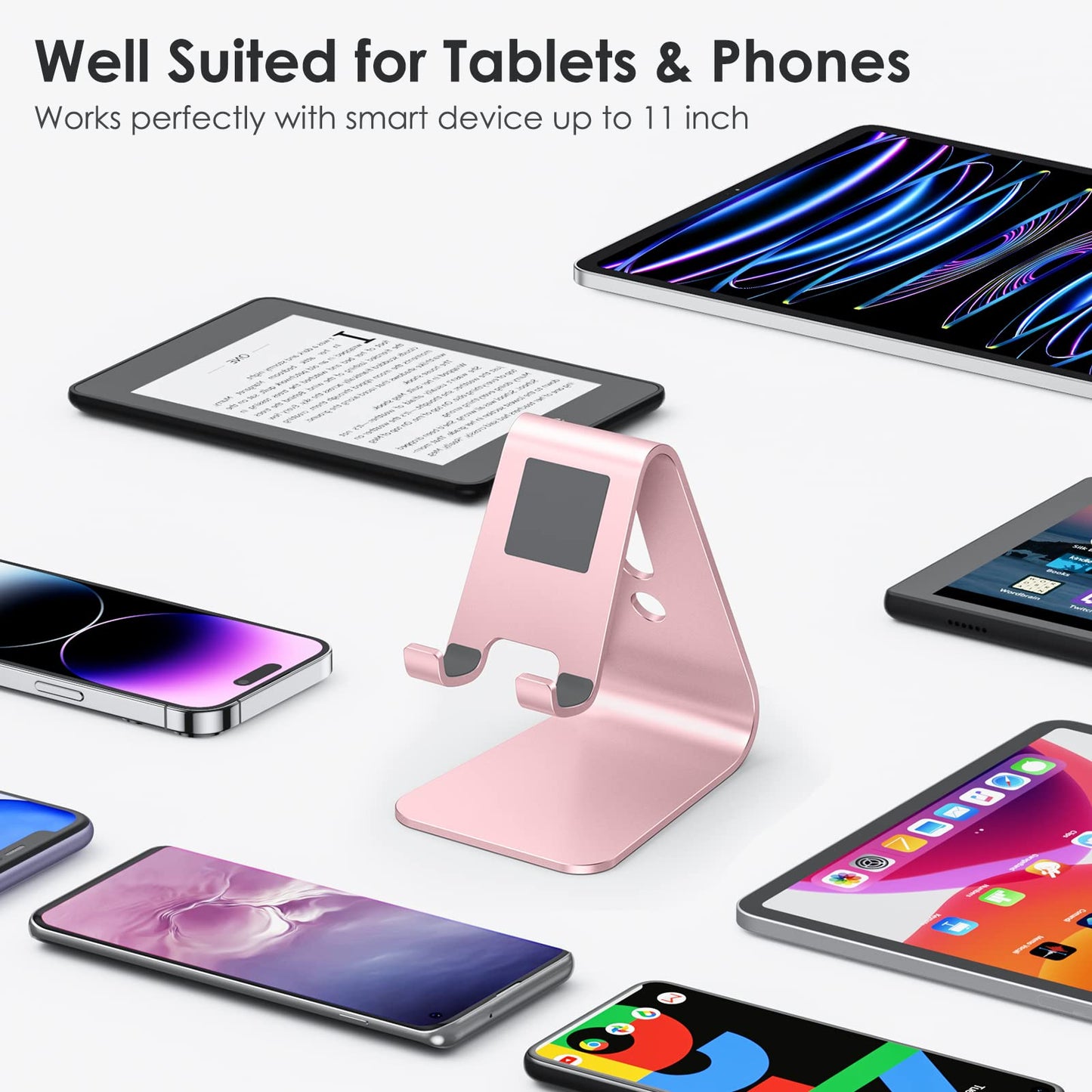 OMOTON Upgraded Aluminum Cell Phone Stand - Durable Rose Gold Dock with Protective Pads