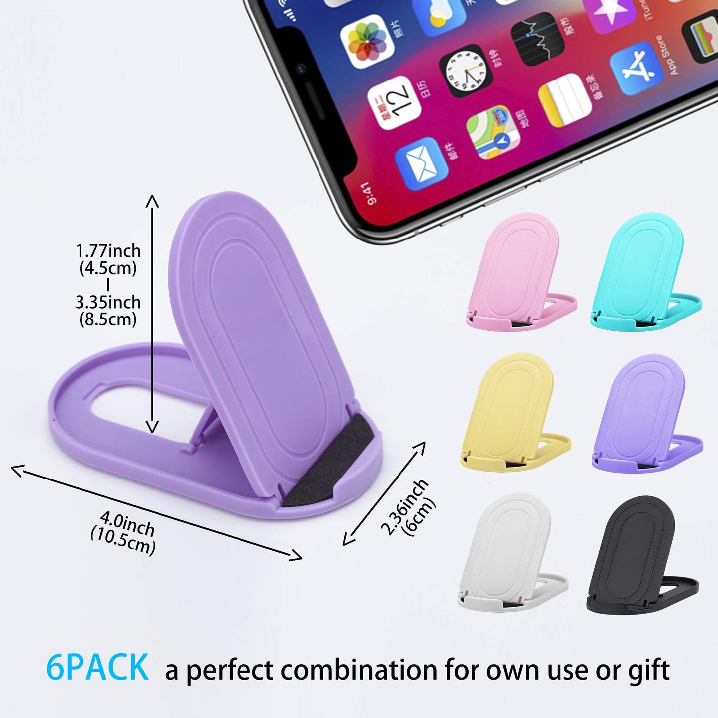 YEIO 6-Pack Portable Foldable Cell Phone Stand - Adjustable Multi-Angle Cradle