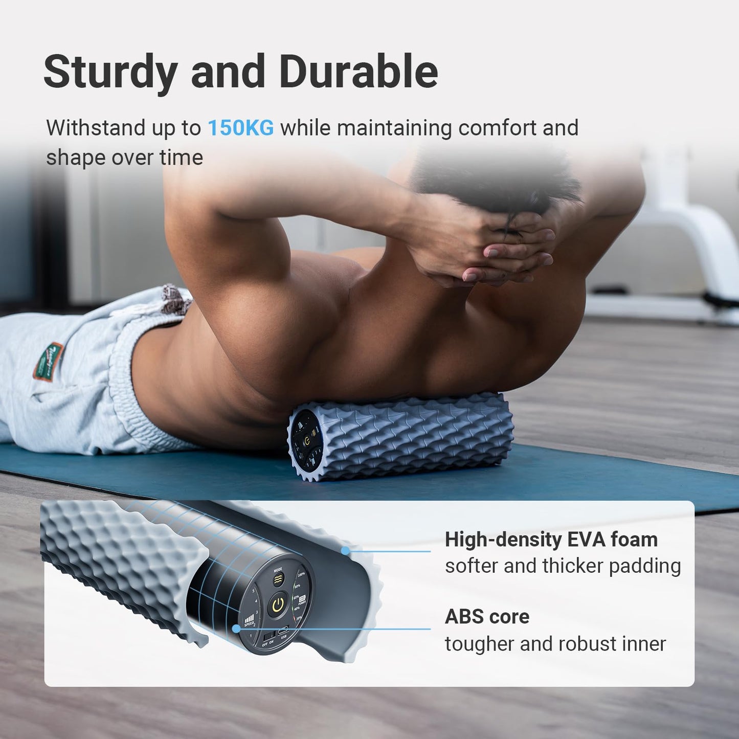 XCOOL Vibrating Foam Roller, 5-Speed Back Roller Foam for Back Pain, High-Density Massage Roller for Muscles, Deep Tissue Soft Foam Roller for Back, Muscle Massage, Exercise, Physical Therapy, Gray