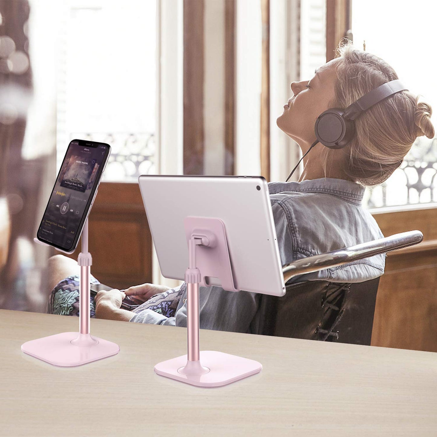 Doboli Adjustable Rose Gold Pink Cell Phone Stand for Desk