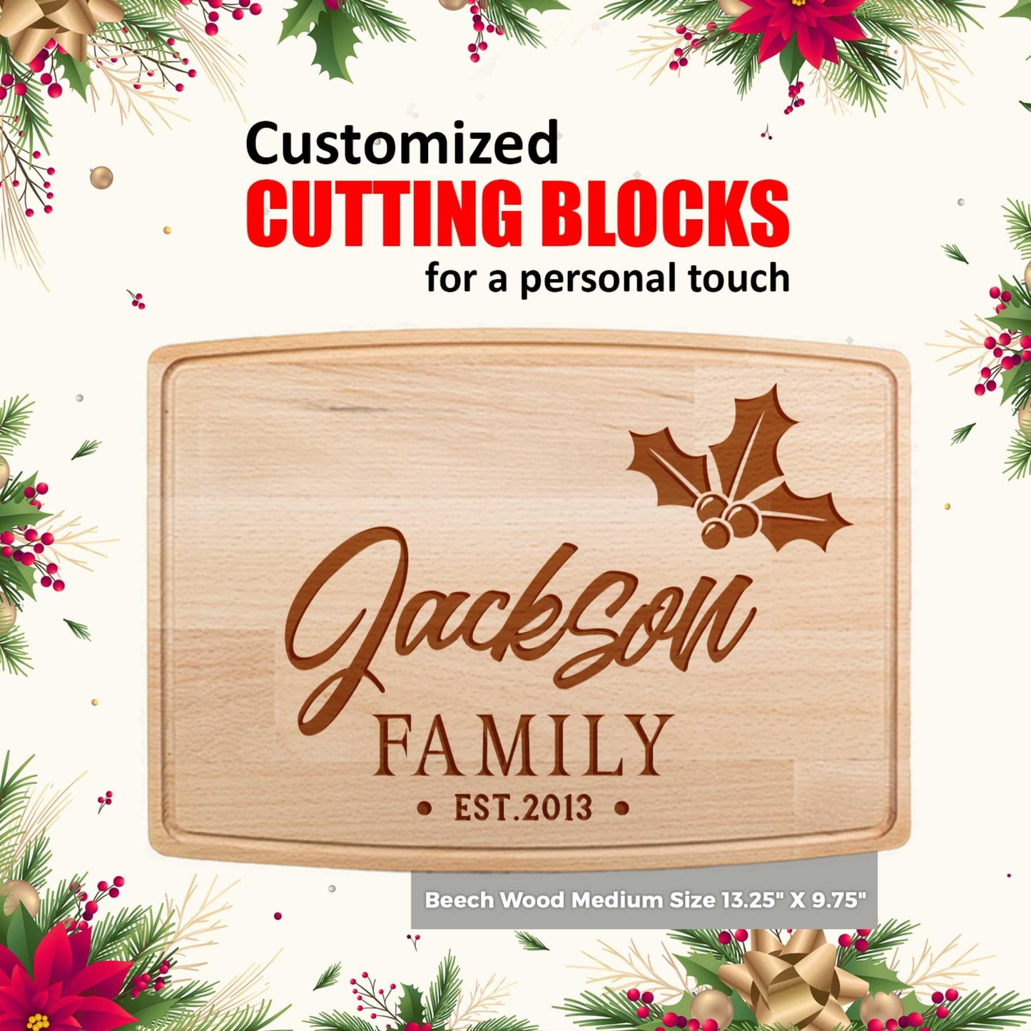 Tayfus Customized Wood Cutting Boards - Custom Engraved Wooden Chopping Block for Kitchen - Unique Personalized Gift Ideas for Christmas, Thanksgiving, New Year, Anniversary