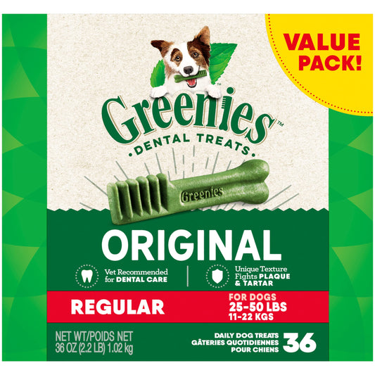 GREENIES Original Regular Size Natural Dental Dog Treats, 36 Count