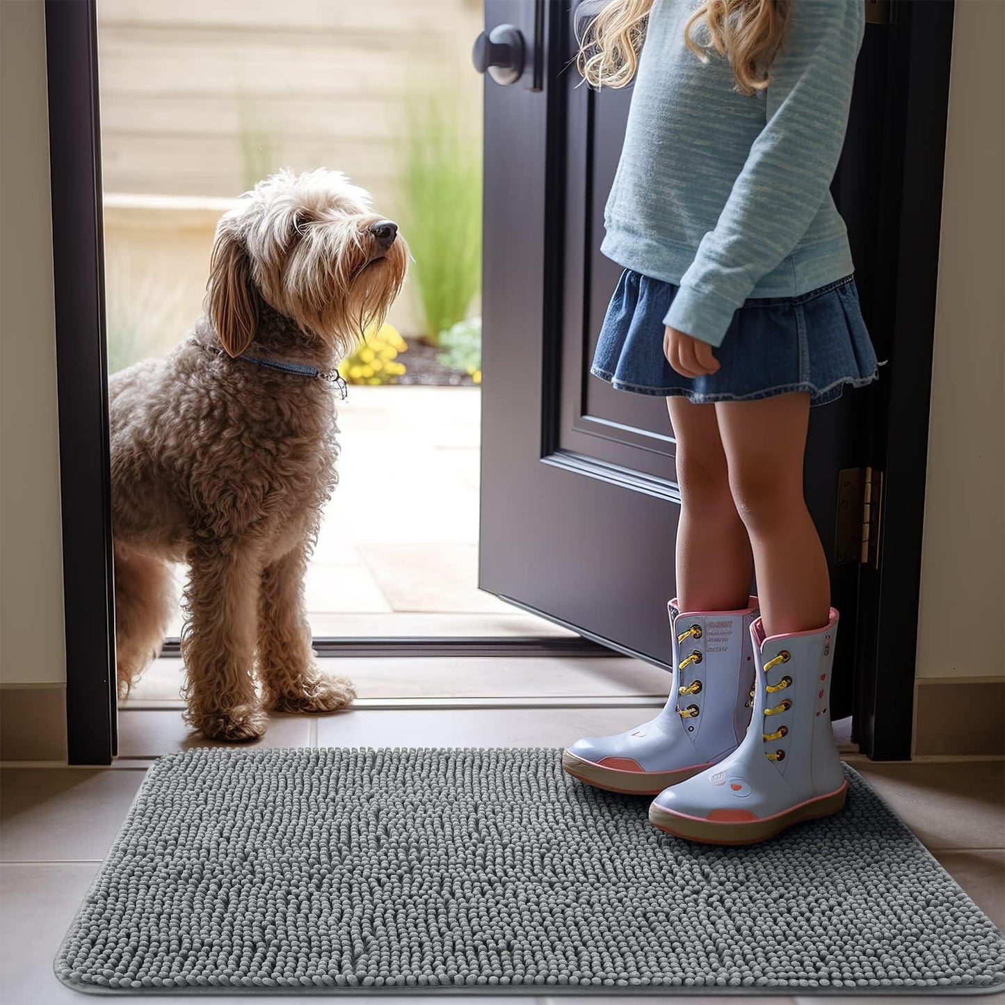 OLANLY Dog Door Mat for Muddy Paws, Absorbs Moisture and Dirt - Non-Slip Washable Mat