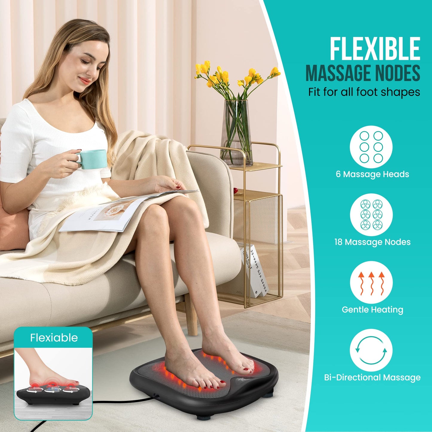 Snailax Shiatsu Foot Massager with Heat- Washable Cover Kneading Foot & Back Massager, Heated Foot Warmer, Electric Feet Massager Machine for Plantar Fasciitis,Foot Relief