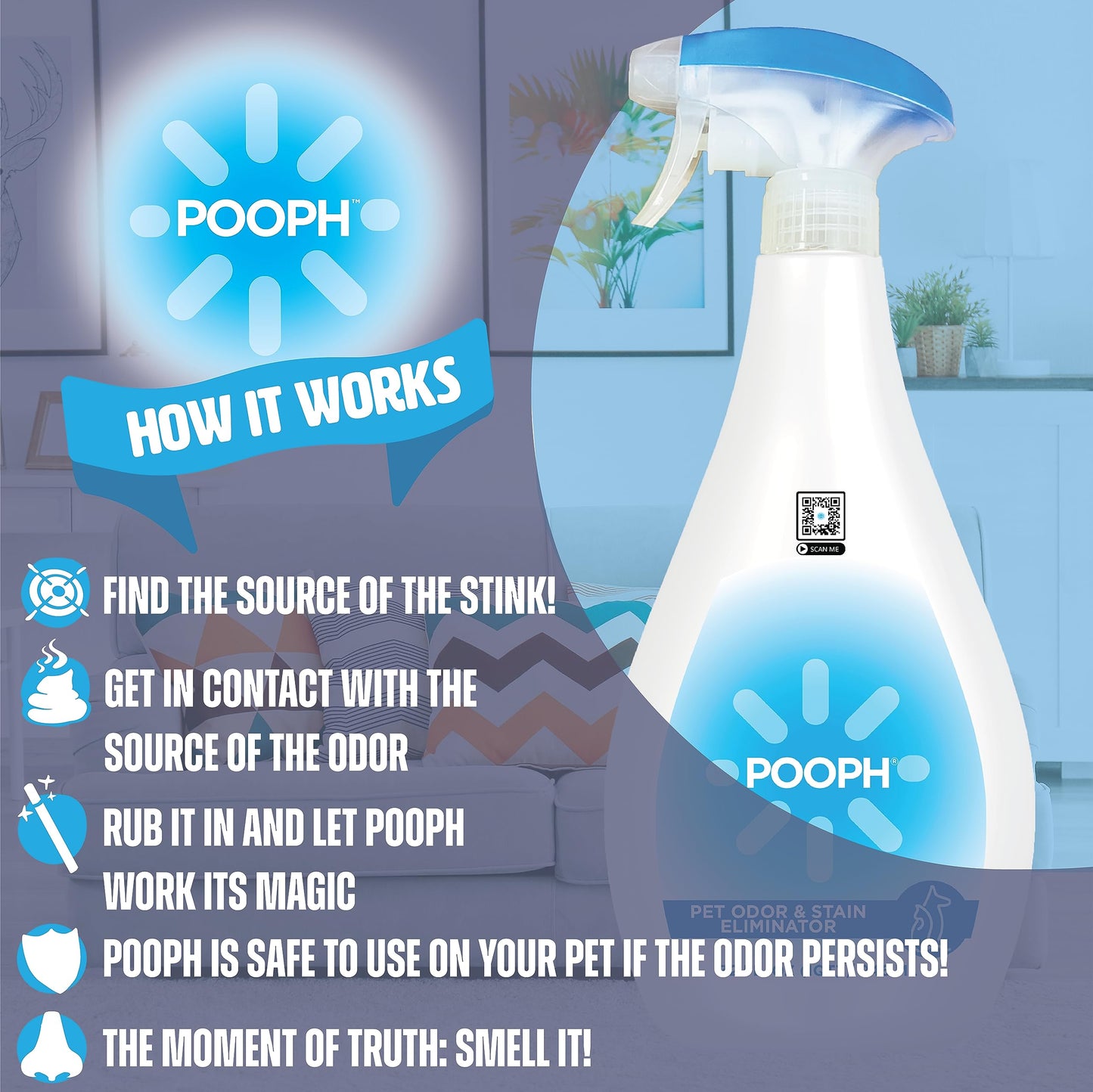 POOPH Pet Odor Eliminator Spray, 32oz - Fragrance-Free, Instant Action