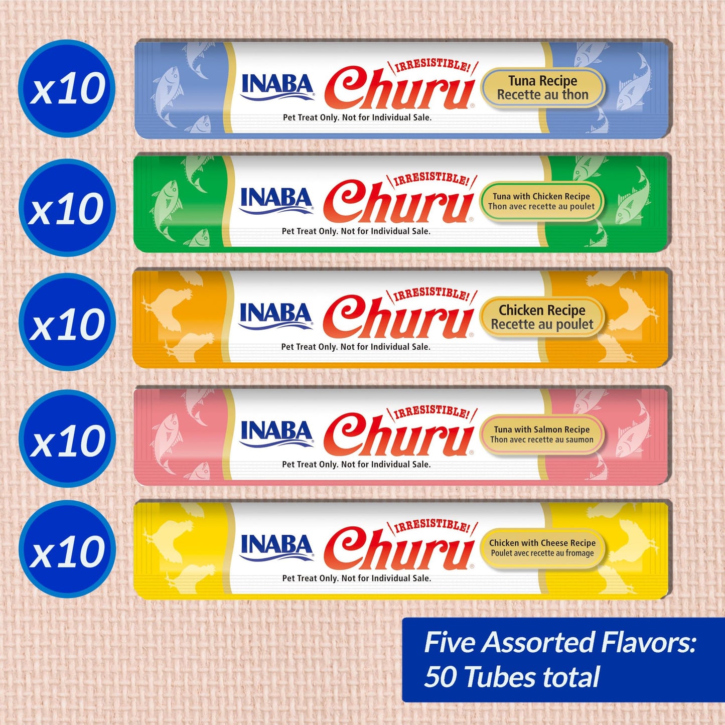 INABA Churu Cat Treats, Grain-Free 50 Tubes, Tuna & Chicken Variety