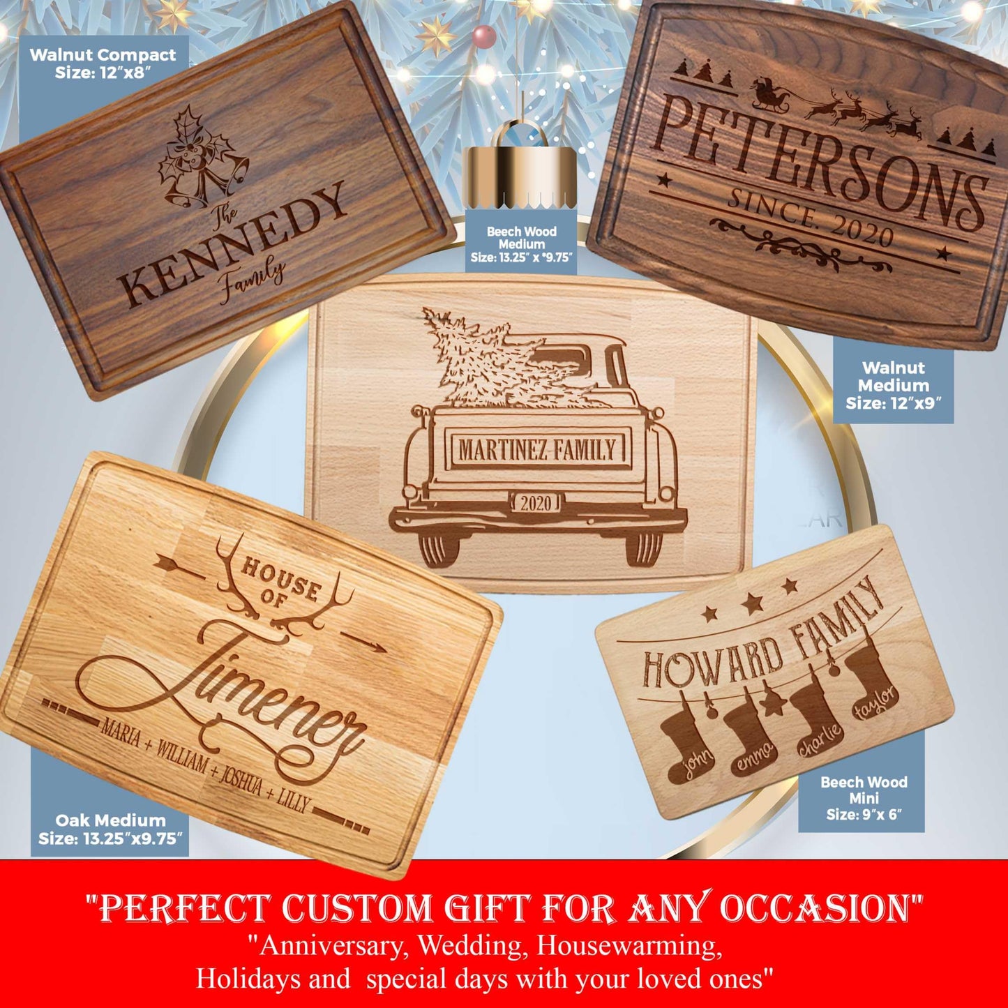 Tayfus Customized Wood Cutting Boards - Custom Engraved Wooden Chopping Block for Kitchen - Unique Personalized Gift Ideas for Christmas, Thanksgiving, New Year, Anniversary