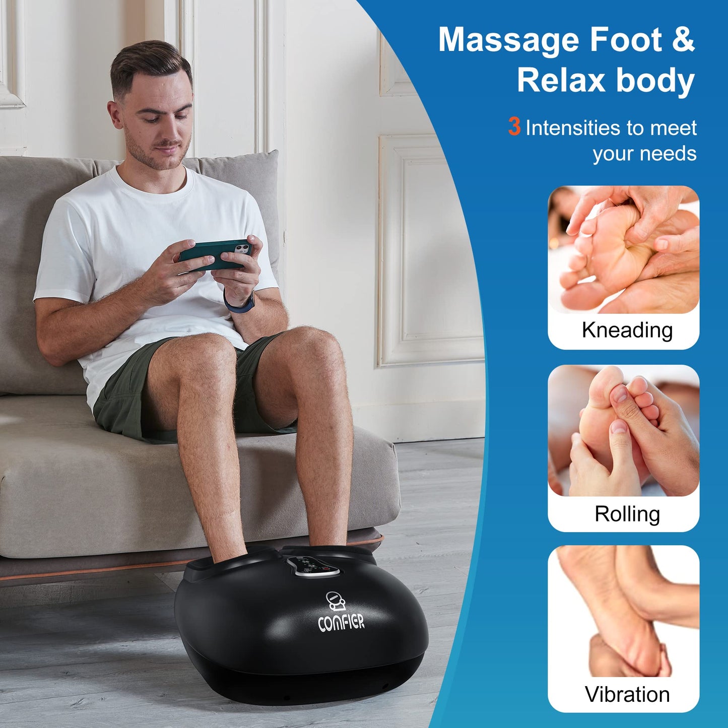 COMFIER Shiatsu Foot Massager - Heat, Vibration, Rolling Compression