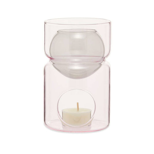 Oil Burner with Tea Light Candle Pink Glass Diffuser